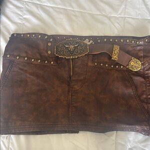 Men's Brown Leather Jeans with Studded Details
